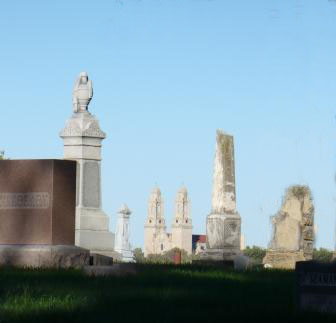 A Church Nestled Among Grave Markers in Omaha, Nebraska